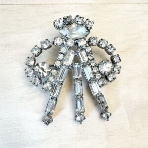 Vintage Silvertone Clear Baguette Rhinestone Crown Pin Brooch